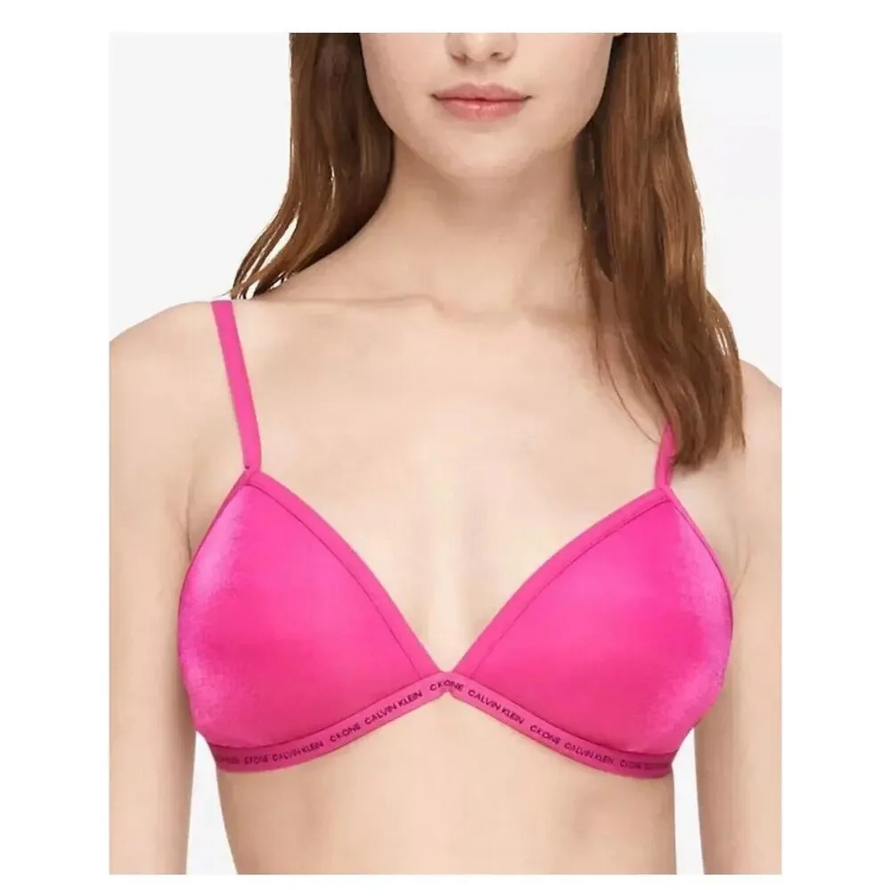 NWT! Calvin Klein Women's Sz S CK One Glisten Triangle Bralette QF6524 Pink